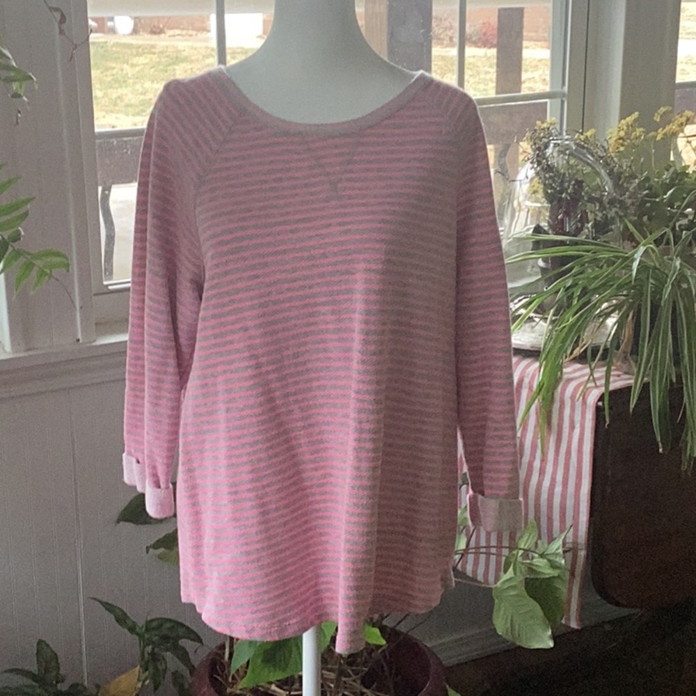 Cozy Pink and Gray Striped Sweatshirt